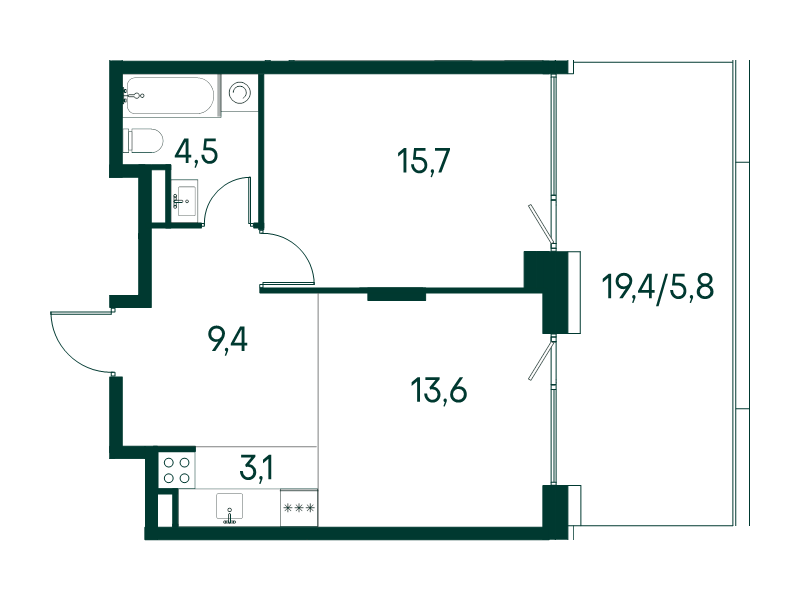 2 ккв (Евро) 52,1 м²