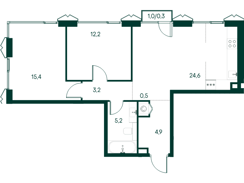 3 ккв (Евро) 66,3 м²