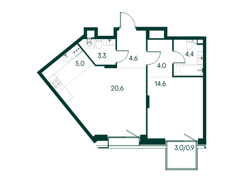 2 ккв (Евро) 57,4 м²