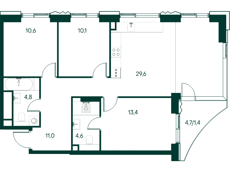 4 ккв (Евро) 85,6 м²