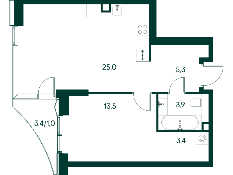 2 ккв (Евро) 52,1 м²