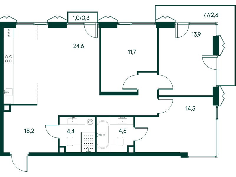 4 ккв (Евро) 94,4 м²
