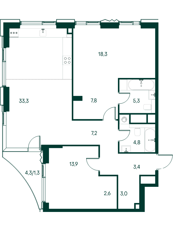 3 ккв (Евро) 100,9 м²