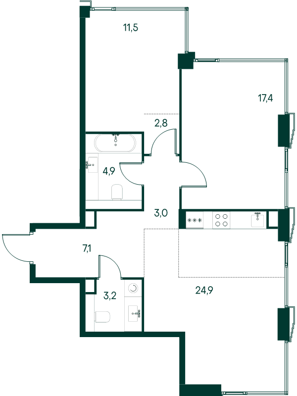 3 ккв (Евро) 74,8 м²