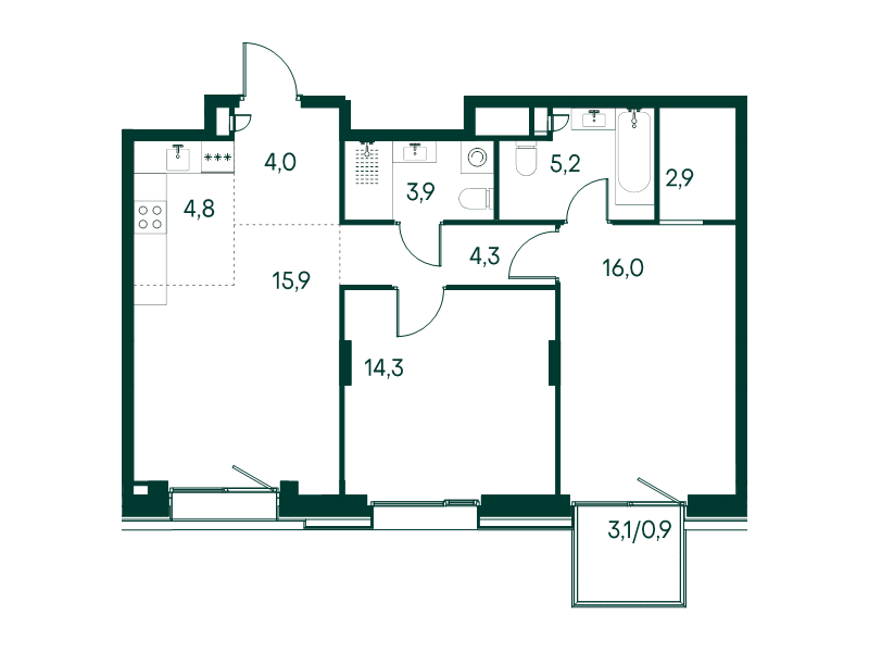 3 ккв (Евро) 72,2 м²
