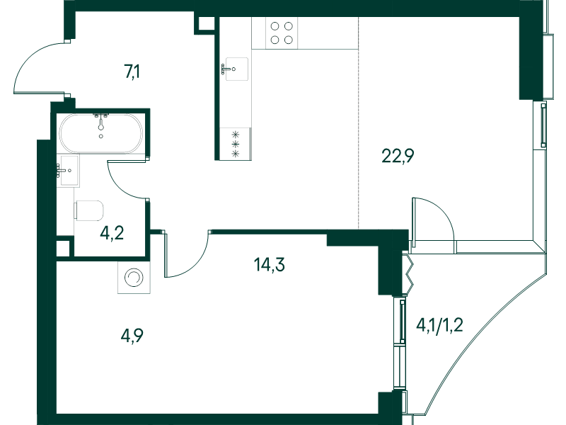 2 ккв (Евро) 54,6 м²