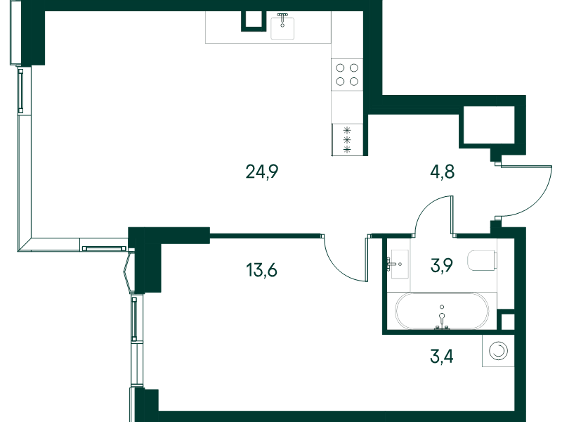 2 ккв (Евро) 50,6 м²