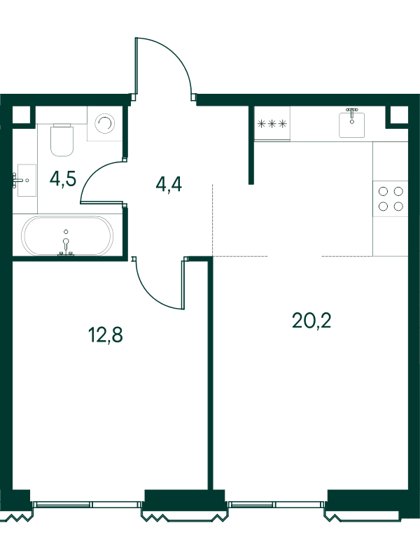 2 ккв (Евро) 41,9 м²