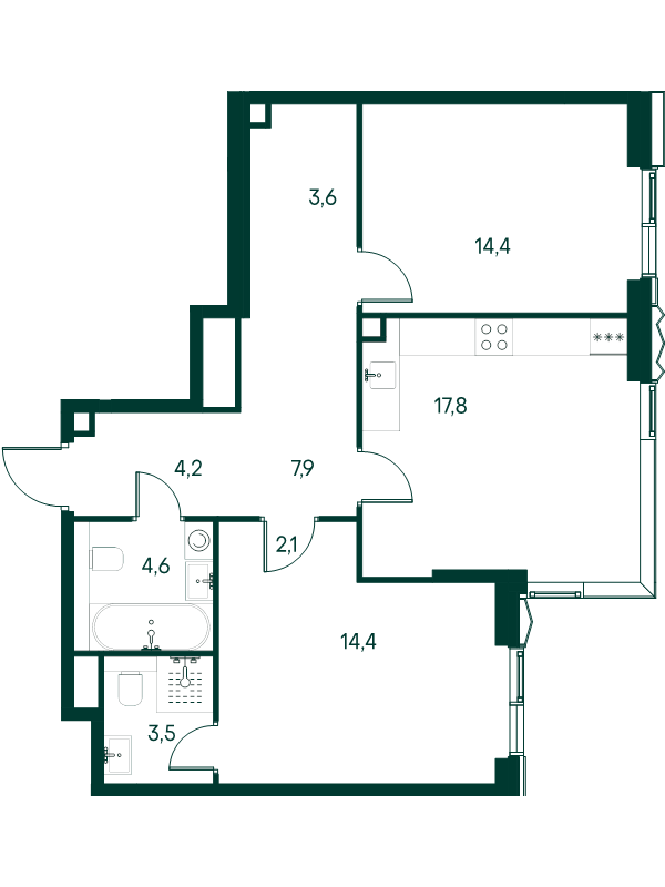3 ккв (Евро) 72,5 м²
