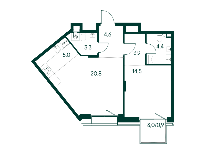 2 ккв (Евро) 57,4 м²
