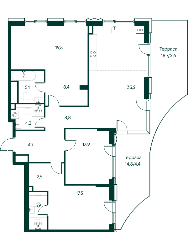 4 ккв (Евро) 132 м²