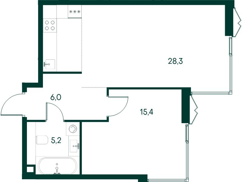 2 ккв (Евро) 54,9 м²