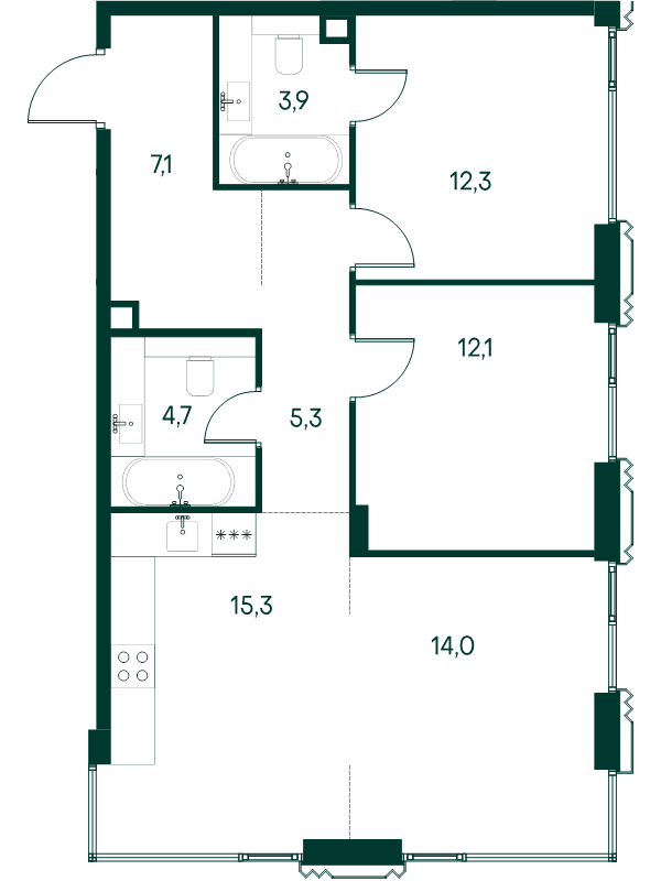 3 ккв (Евро) 74,7 м²