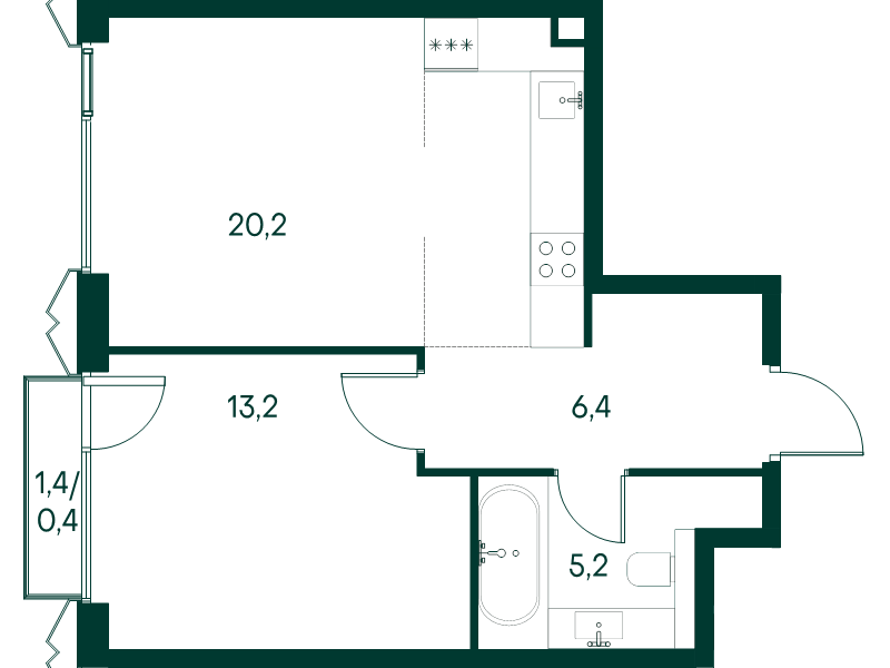 2 ккв (Евро) 45,4 м²