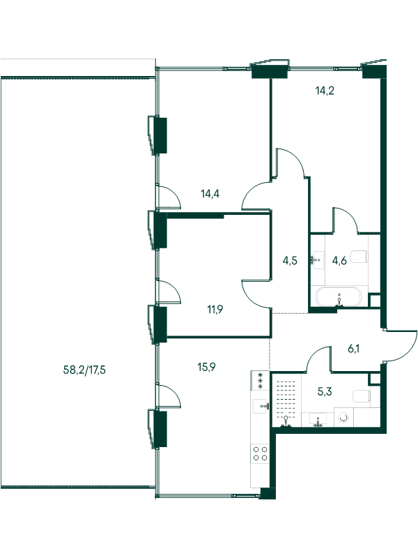 4 ккв (Евро) 94,4 м²