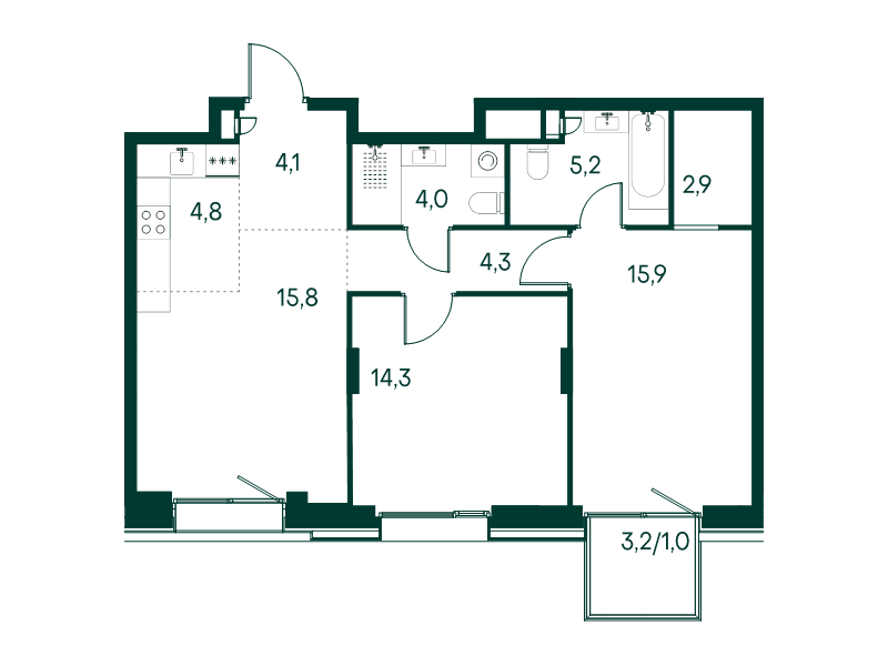 3 ккв (Евро) 72,2 м²