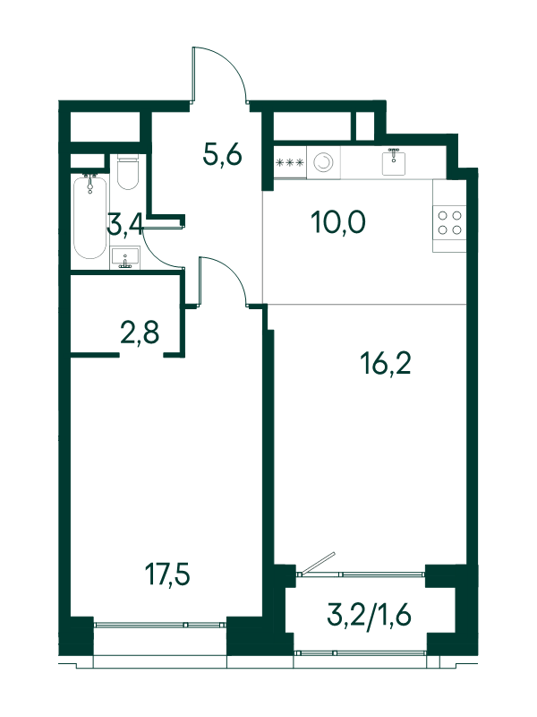 2 ккв (Евро) 57,1 м²