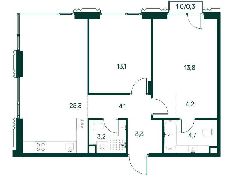 3 ккв (Евро) 72 м²