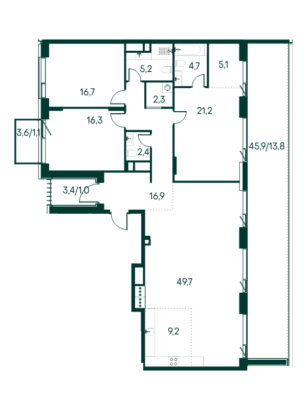 4 ккв (Евро) 165,6 м²