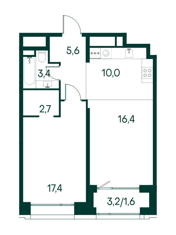 2 ккв (Евро) 57,1 м²