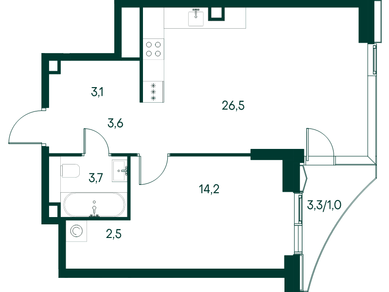 2 ккв (Евро) 54,6 м²