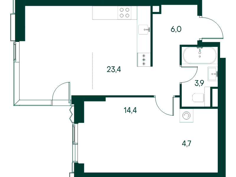 2 ккв (Евро) 52,4 м²