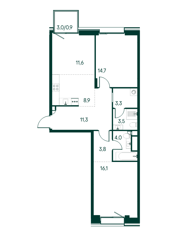 3 ккв (Евро) 78,1 м²
