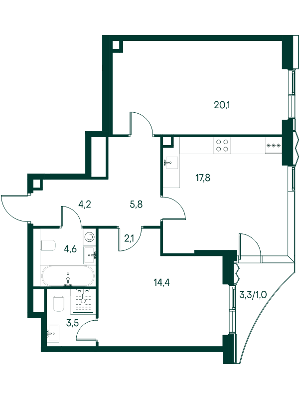 3 ккв (Евро) 73,5 м²