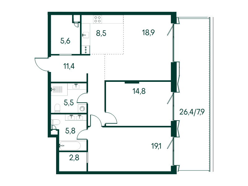 3 ккв (Евро) 100,1 м²