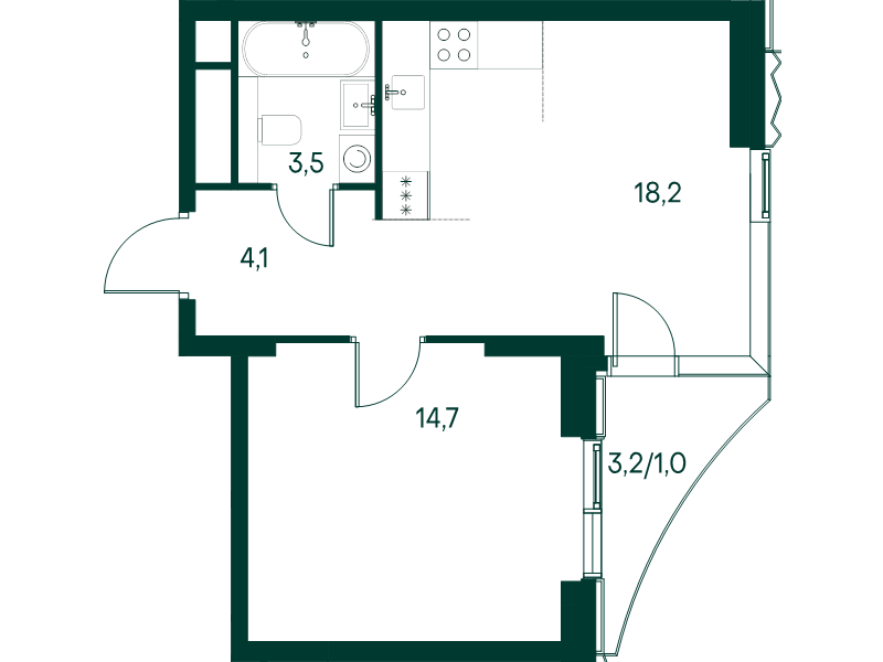 2 ккв (Евро) 41,5 м²