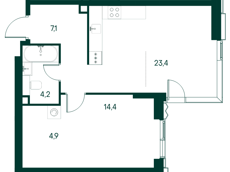 2 ккв (Евро) 54 м²