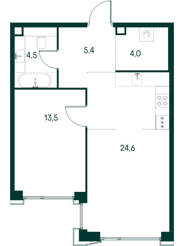 2 ккв (Евро) 52 м²