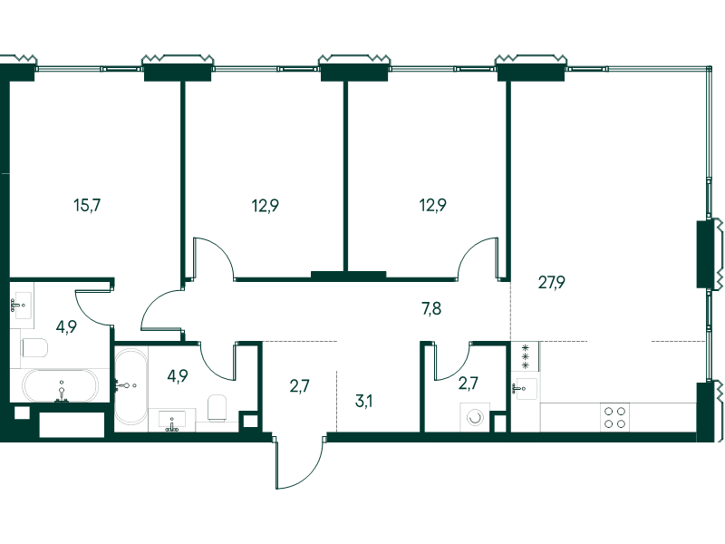 4 ккв (Евро) 95,5 м²