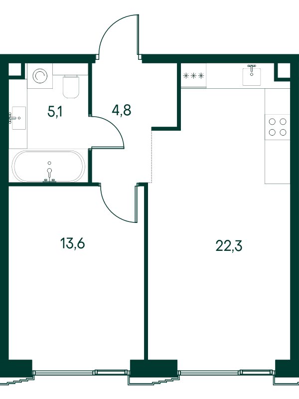 2 ккв (Евро) 45,8 м²