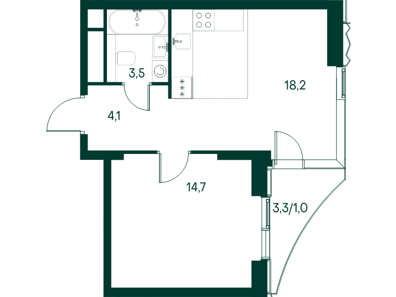 2 ккв (Евро) 41,5 м²