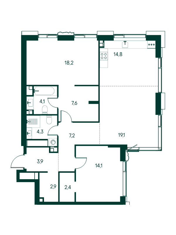 3 ккв (Евро) 98,6 м²