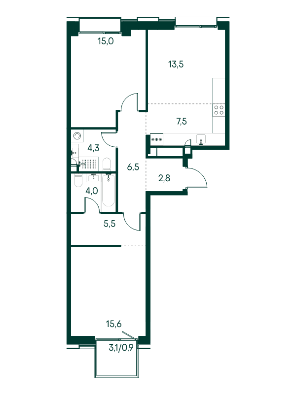 3 ккв (Евро) 75,6 м²