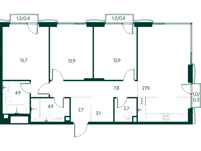 4 ккв (Евро) 96,6 м²