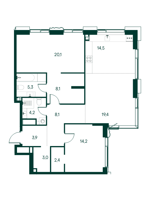 3 ккв (Евро) 103,2 м²