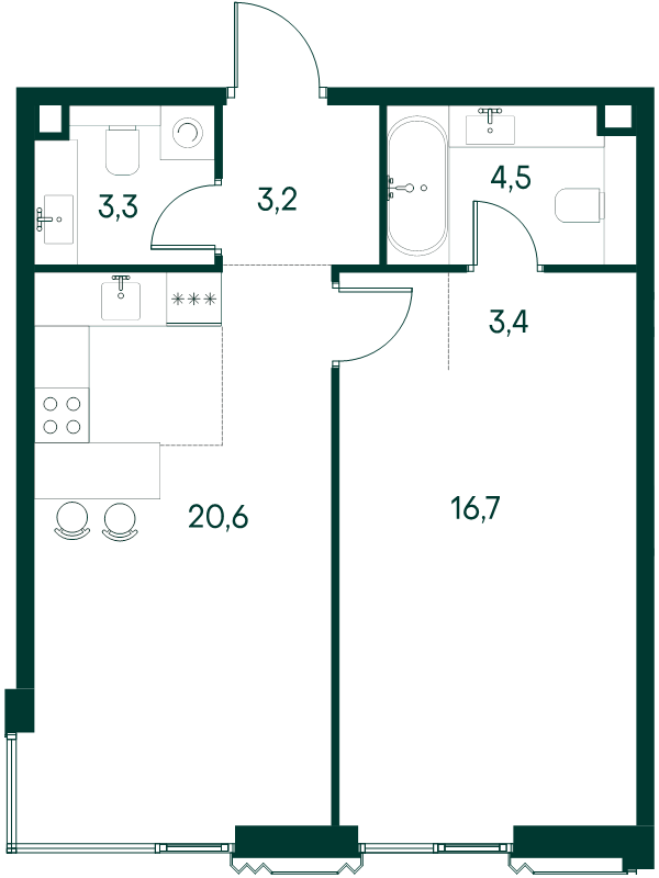 2 ккв (Евро) 51,7 м²