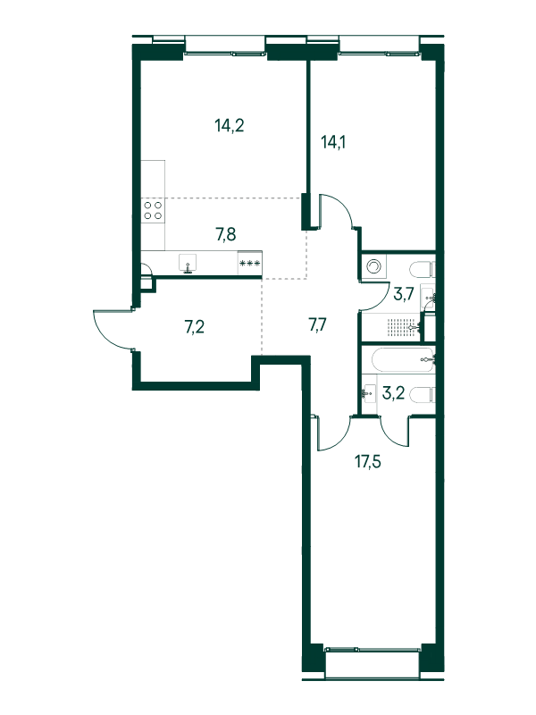 3 ккв (Евро) 75,4 м²