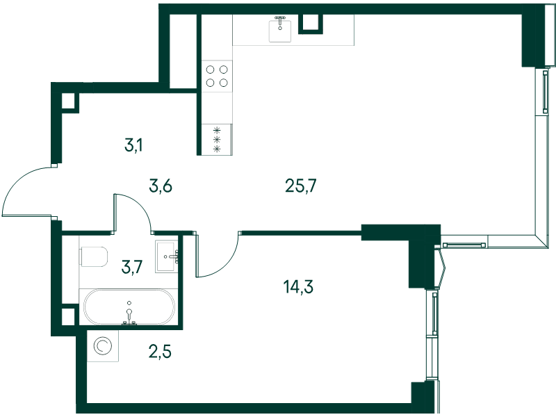 2 ккв (Евро) 52,9 м²