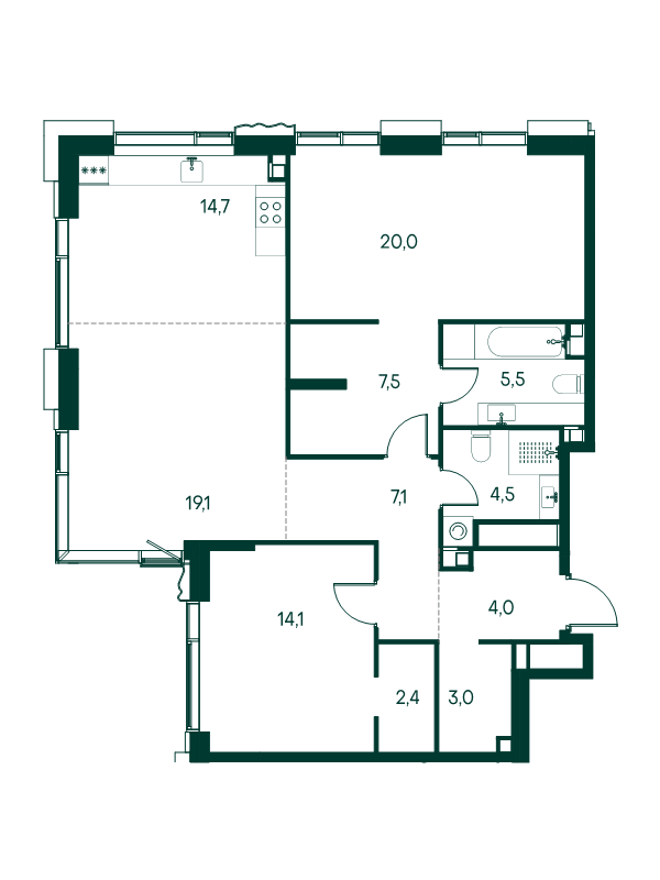 3 ккв (Евро) 101,9 м²
