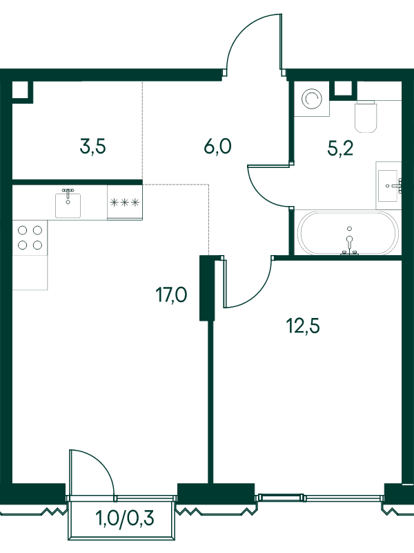2 ккв (Евро) 44,5 м²