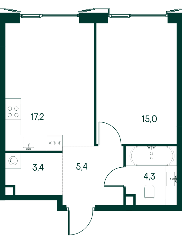 2 ккв (Евро) 45,3 м²