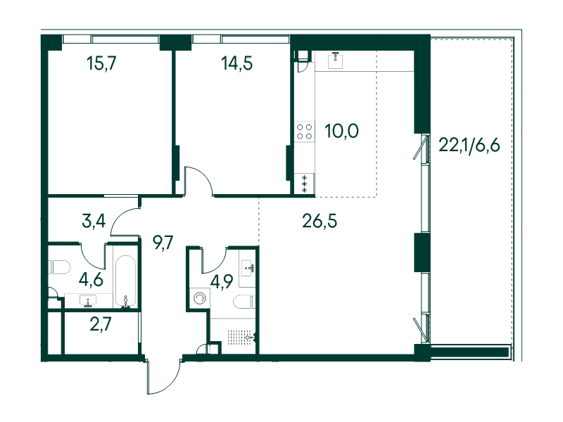 3 ккв (Евро) 98,6 м²