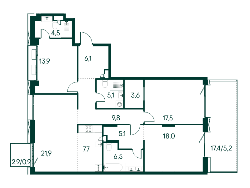 4 ккв (Евро) 125,8 м²