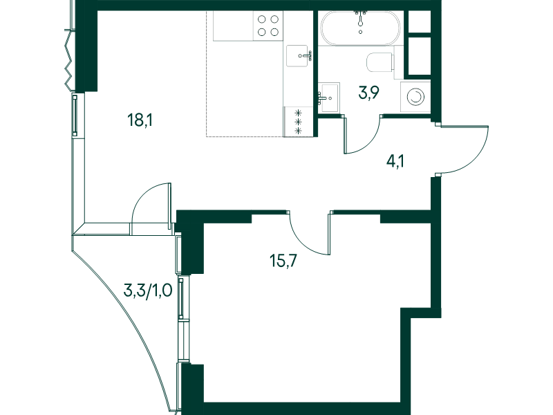 2 ккв (Евро) 42,8 м²