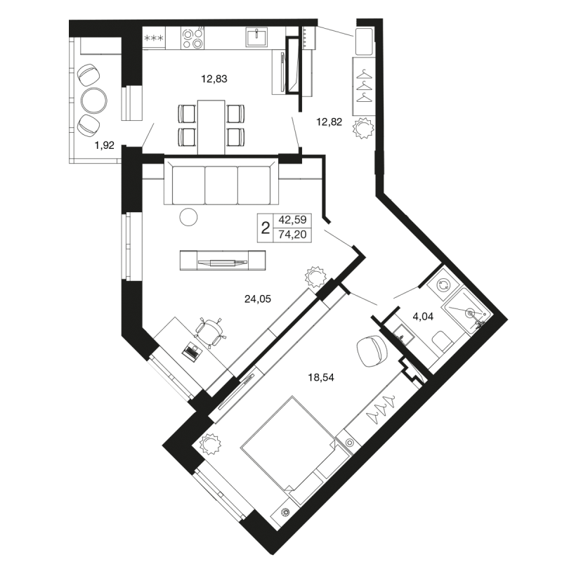 2 ккв 74,1 м²