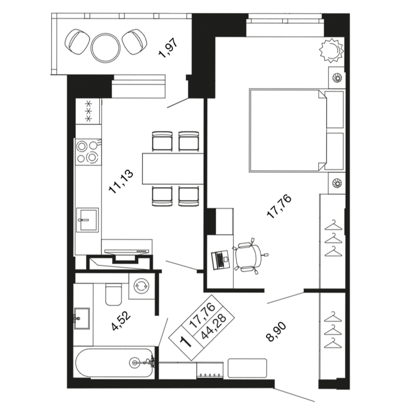 1 ккв 44,2 м²
